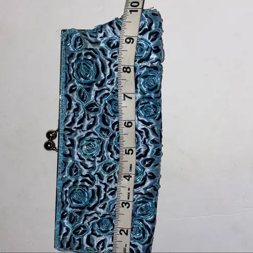 Source Unknown BLUE BEADED FLORAL KISS LOCK SHOULDER BAG SILVER CHAIN CROSSBODY STRAP GORGEOUS