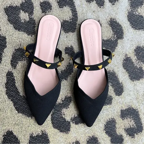 NWOT black gold stuffed pointy toe studded flats Size 9