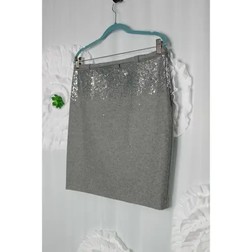 Susana Monaco Pencil Skirt Wool Blend Gray Embellished Sequins Size 8 Lined