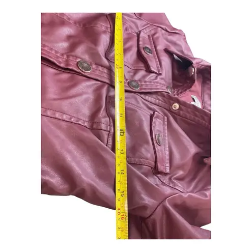 TOCCIN Burgundy Faux Leather Short Sleeve Dress Snap Front Mini Vegan Sz 2 Red