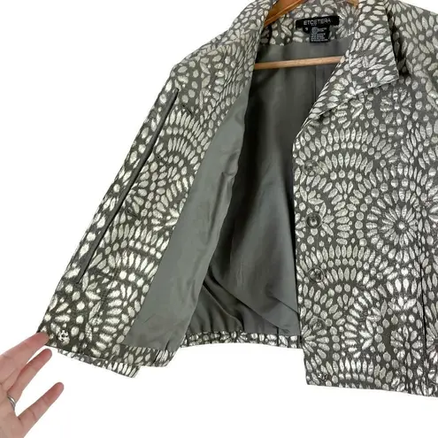 Etcetera Metallic Floral Jacquard Blazer Jacket in Silver & Grey, Size 8