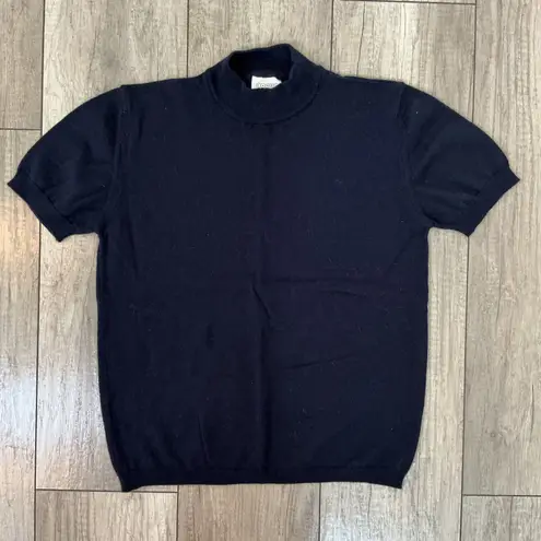 Canda Knit Top Mock Neck Short Sleeve Pullover Sweater Navy Blue L Size L