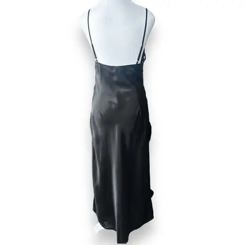 Victoria's Secret  Slip Dress Long Strappy Corset Sides Sz M Black Satin Gown Sexy