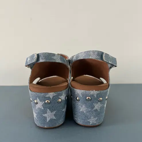 Corkys Carley Patriotic Studded Slingback Wedge Sandals Blue Size 9