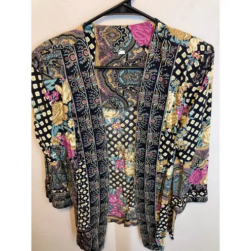 American Vintage Vintage 80's Abstract Open Cardigan Shawl Kimono Bright Pattern Size 12