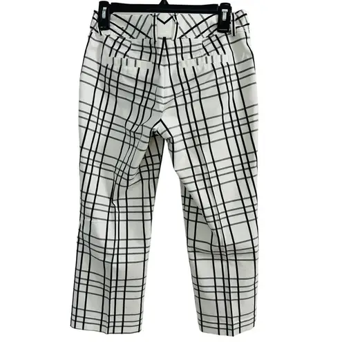 Express Design Crop Pants Womens Sz 0 White Black Plaid Classic Business Casual