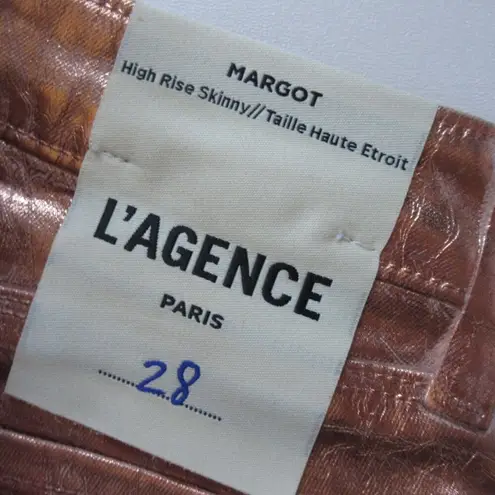 L'Agence NWT  Margot in Petal & Light Rose Gold Foil High Rise Skinny Jeans 28