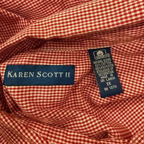 Karen Scott II Red Gingham Christmas Embroidered Button Down Shirt Size 1X - Image 10