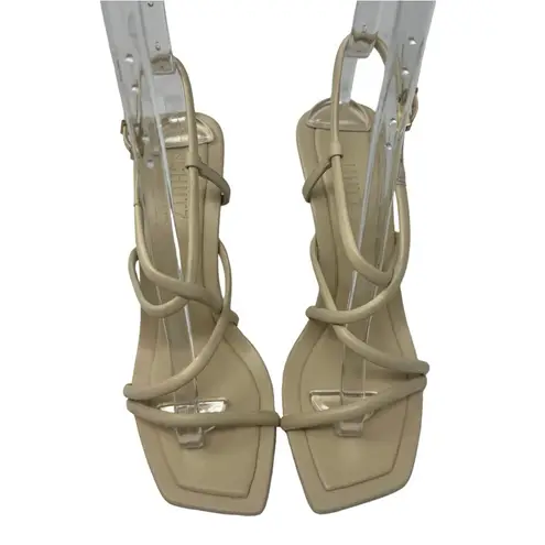 Schutz New Lovi Leather Square Toe Sandals Heels Neutral Cream Tan Size 8