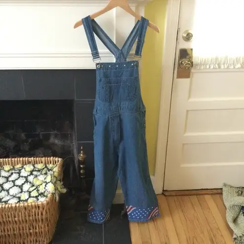 Vintage 90s Agapo Bib Capri Overalls Embroidered Flag