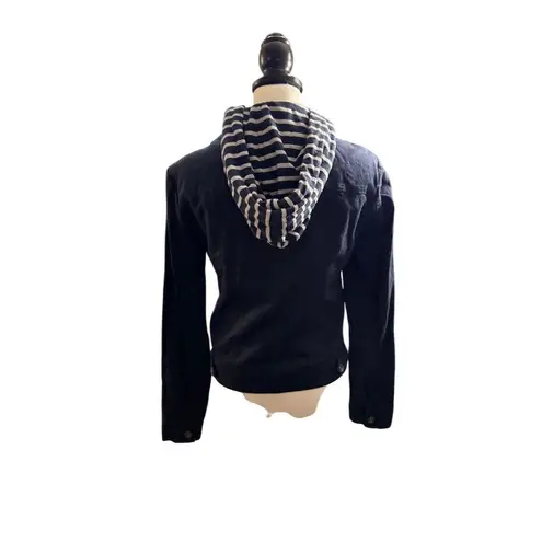 Splendid Women's Blue Denim Jacket Striped Hood. Size Small.