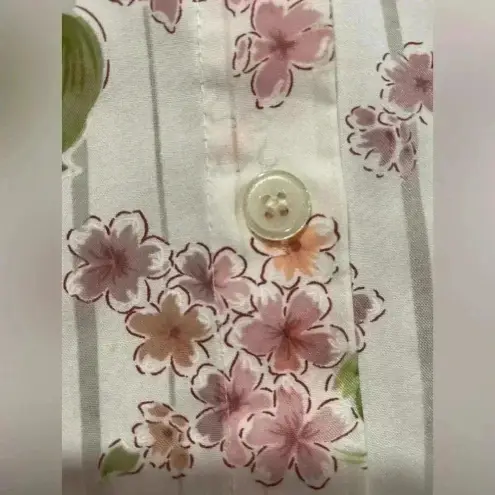 Alfred Dunner Floral Striped 3/4 Sleeve Collared Button Down Semi Sheer Size 14