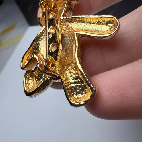 Teddy Bear Rhinestone Brooch Pin Gold Tone Signed Aai