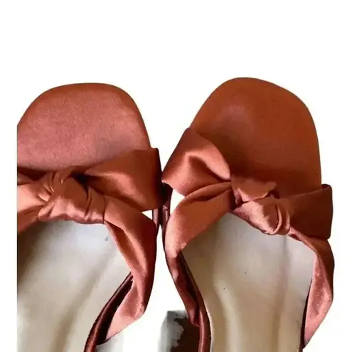 Lulu’s Lucianto Copper Satin Ankle Strap Wooden Platform Sandals SZ 6 Brown