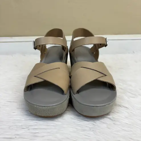Kork-Ease  Ava Wedge Leather Platform Sandals Tan Gray Size 8