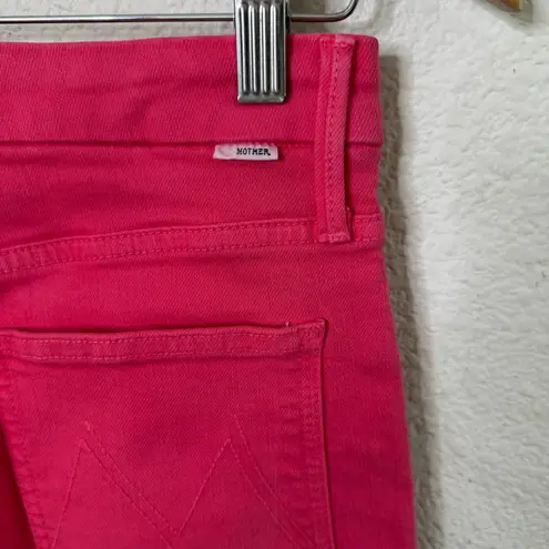 Mother Denim Patch Pocket Roller Ankle Fray Jeans Wide Leg Pink Geranium 26