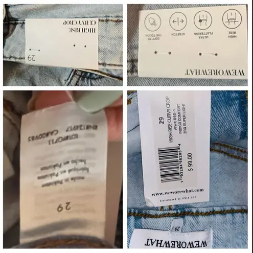 We Wore What HighRise Curvy Crop Jeans Ripped Knees Distressed Super Light Wash 29