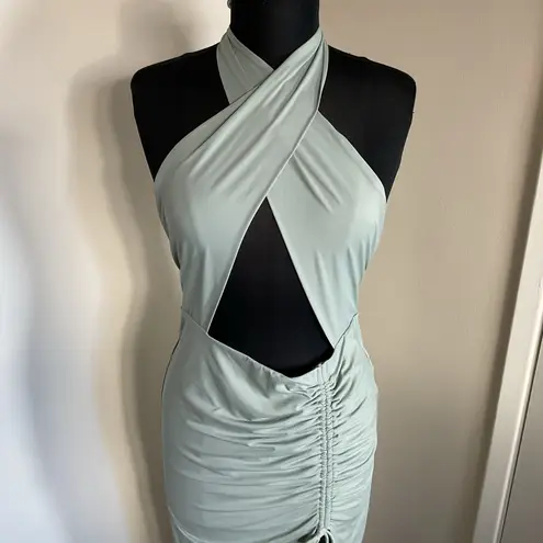 Babyboo 31. Cross Over Halter Cut-Out Dress in Sage Green Maxi Dress Size L