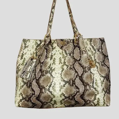 Anne Klein  Addison Snake Print Tassel Lined Snap Large Tote Vegan Western-Vibe