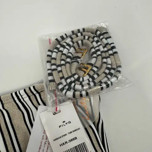 PQ SWIM PILYQ Bikini Top SZ D Cup Harbour Stripe Metallic Bandeau Tube Swim NWT White Size L