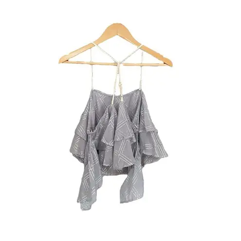 Surf Gypsy Grey Blue Metallic Deco Print Crop Tank