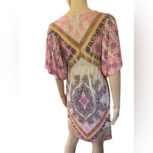 Volume One Vintage 90s Hippie Boho Eclectic Paisley Mandala Embellished Dress