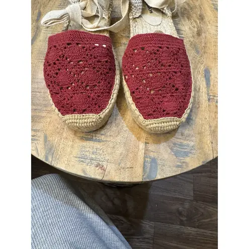 Soludos Women's The Lauren Lace Up Crochet Espadrilles Red Size 7-7.5