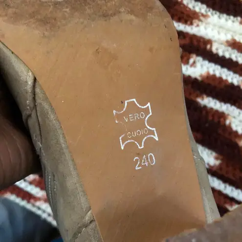 Tan khaki beige genuine leather suede ankle low top boots shoes wooden heel