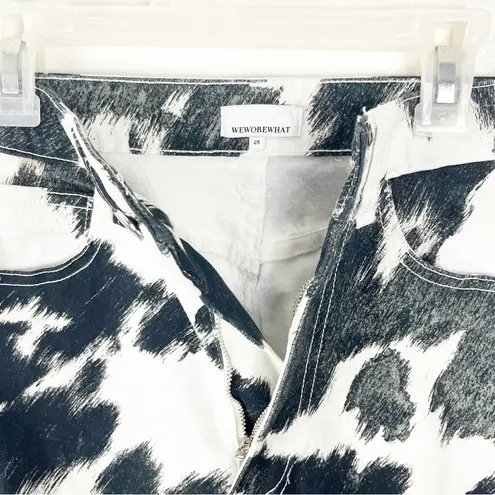 We Wore What  Black And White Cowhide Print High Rise Stiletto Slit Jeans, Size 25