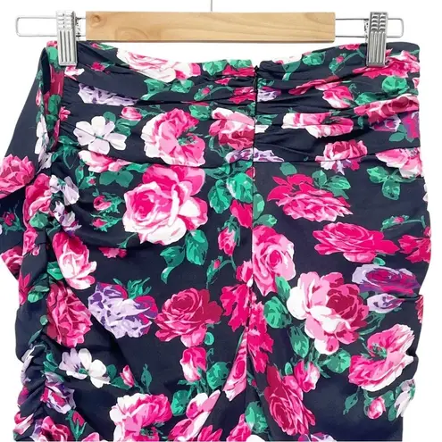 Ronny Kobo Lauryn Floral Print Draped Ruched Mini Skirt Size Small Black Pink