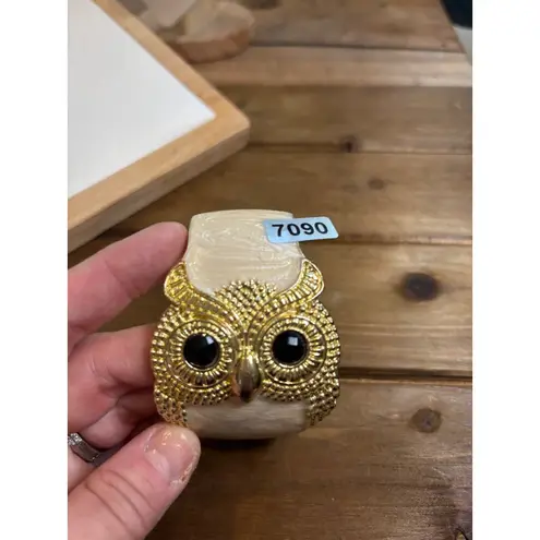 Gold & Ivory Owl Bangle Bracelet With Textured Detail