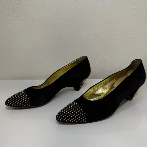 Vintage Escada Black Suede Studded Low