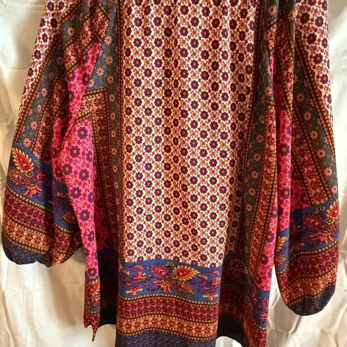 Fig and Flower Red Pink Graphic Tie Front Blouse Size 2X