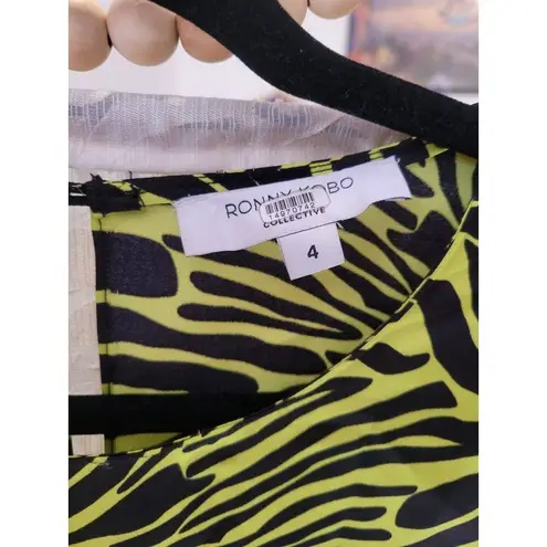 Rent the runway size 4 low cut ronny kobo zebra print green dress ruffle animal