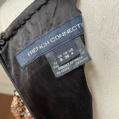 French Connection  Sequin Cocktail Dress Metallic Colorblock Stripe Gold Silver 4