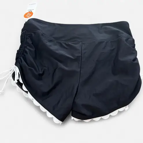 ATTRACO feminine black white girly ruched tie side High Waisted Swim Boy Shorts Size XL