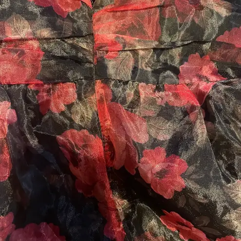 Lulus Simply Divine Black and Red Floral Print Organza Maxi Dress Medium Bridal