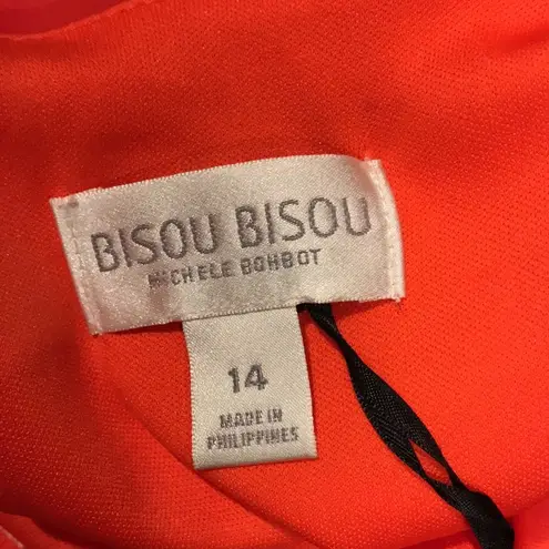 Bisou Bisou Beautiful Red Orange Maxi Dress Pleated Sheer Bottom Sz. 14 …