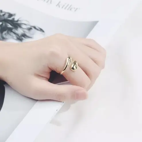 Boutique NEW Yellow Gold S925 Water Drop Open‎ Wrap Band Ring, Adjustable