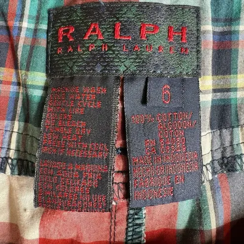 Ralph Lauren  Sz 6 Red Classic Plaid Pattern High Rise 4" Cotton Cargo Shorts