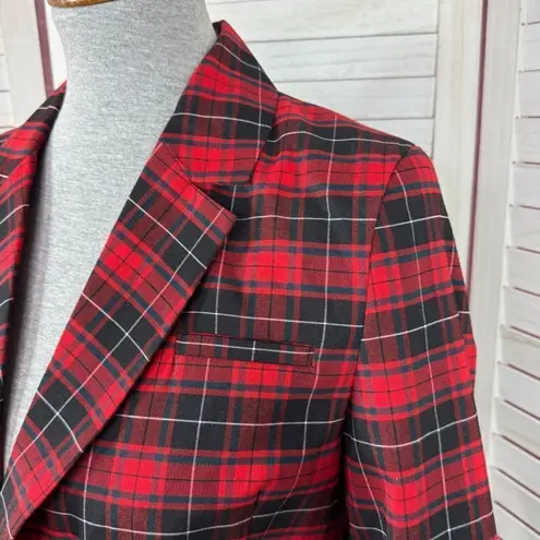 BeFree Tartan Plaid Double Breasted Tie Waist Trench Overcoat Red XS