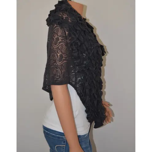 MOTH Anthropologie Womens Knit Shrug Open Front Ruffle Trim Button Accent Gray