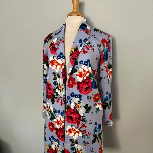 T Tahari Light Blue Floral Spring Fall Trench Coat Jacket