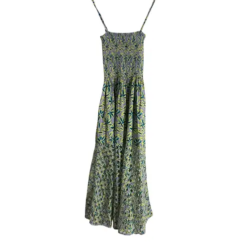Solid & Striped Kennedy Green Floral Smocked Laser Cut Sleeveless Midi Dress XS