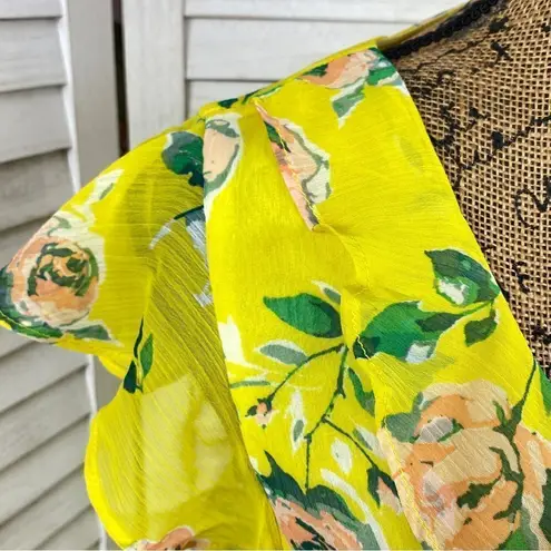 Prince & Fox Aeropostale Floral Ruffle Surplice Dress Yellow Peach Medium