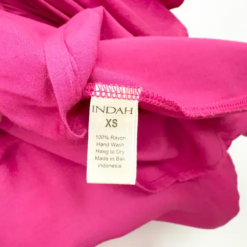 Indah Fuchsia Flowy Ruffle Sleeve Boho Peasant Top