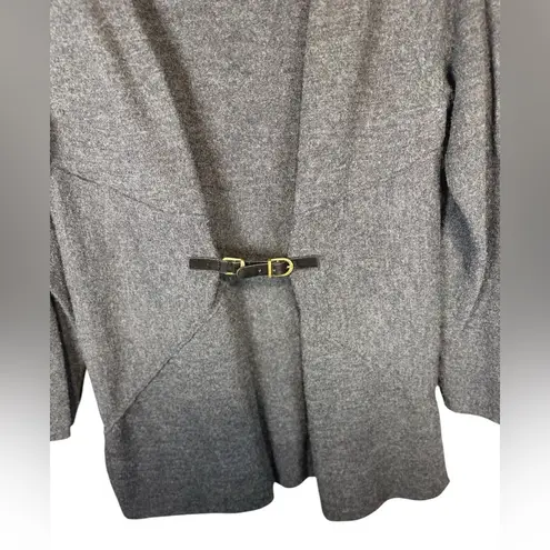 Ellen Tracy Tunic Sweater 100% Merino Wool Cardigan Women Gray Long Sleeve Belt