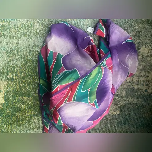 Oscar de la Renta Vintage silk pink purple floral large square head neck scarf