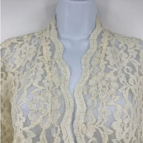 Laura Ashley Vtg 90s Lace Pearl Womens Cardigan 16 Coquette Cottagecore Bridal