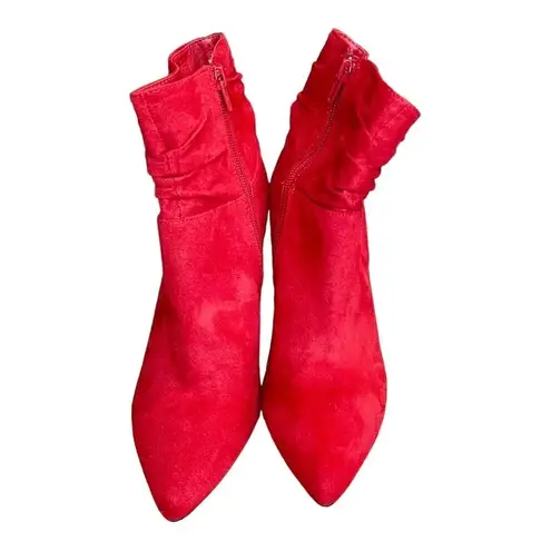 XOXO  TANIAH POINTED TOE ANKLE BOOTS STILETTO HEEL RED SUEDE WOMENS SIZE 7.5